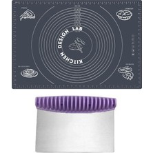 Esmo Home 2'li Set Gri 45X65 cm Silikon Hamur Açma Matı ve Çelik Spatula Kesici