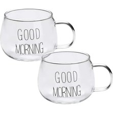 Esmo Home Good Morning Kupa Seti, 2'li Şeffaf, Borosilkat Cam, 350ML