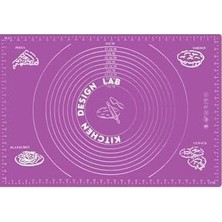 Esmo Home Mor Ölçülü Hamur Açma Matı 45 x 65 cm ve Paslanmaz Çelik Ahşap Saplı Kesici Kazıyıcı Spatula