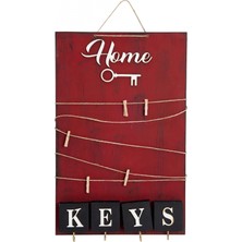 Urfakent Dekoratif Home Keys Ahşap Resimlik ve Notluk (Kırmızı)