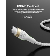 Esmo Home Boostcharge Pro Örgülü USB C Tipi - C Kablosu (1m/6,6ft), Usb-If Sertifikalı Güç Dağıtımı Pd Hızlı Şarj Kablosu - Beyaz