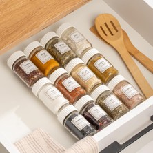 Esmo Home Porsima 1078 Etiketli Döner Kapaklı 12'li Cam Baharatlık-Düzenleyici Organizer-Cappuccino Beyaz
