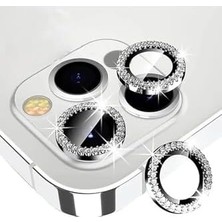 Esmo Home (5509) Gümüş Swarovski Taşlı Kamera Koruyucu Lens 14 Pro ile Uyumlu