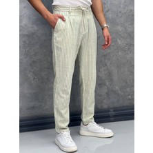 Modefendicom Linen Kumaş Çizgi Detaylı Pantolon