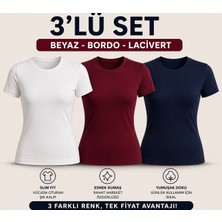MEYMERS 3’lü Kadın Basic Tişört Seti Slim Fit Esnek Kumaş Günlük Kullanım (Fırsat Seti)