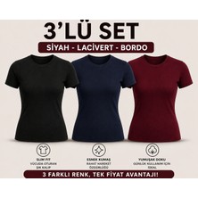 MEYMERS 3’lü Kadın Basic Tişört Seti Slim Fit Esnek Kumaş Günlük Kullanım (Fırsat Seti)
