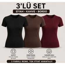 MEYMERS 3’lü Kadın Basic Tişört Seti Slim Fit Esnek Kumaş Günlük Kullanım (Fırsat Seti)