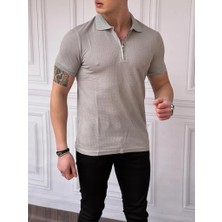 Modefendicom Slim Fit Örme Kumaş Fermuar Detaylı Polo Yaka Tshırt