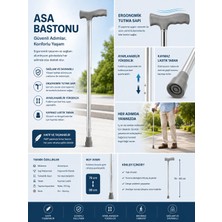 EyluX Shop Asa Baston Konforlu Denge Bastonu Ayarlanabilir Alüminyum Gri