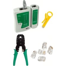 Sprout Store RJ11 Rj9 Jack Telefon Data Kablosu Sıkma Çakma Pensesi + Cat5 Cat6 Data Telefon Kablosu Test Cihazı +Kablo Soyucusu +100 Adet RJ45 Jack Set