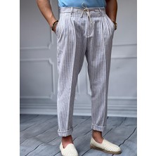 Modefendicom Linen Kumaş Çizgi Detaylı Pantolon