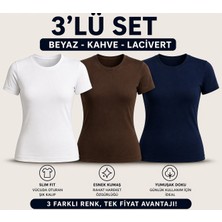 MEYMERS 3’lü Kadın Basic Tişört Seti Slim Fit Esnek Kumaş Günlük Kullanım (Fırsat Seti)