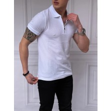 Modefendicom Slim Fit Örme Kumaş Fermuar Detaylı Polo Yaka Tshırt