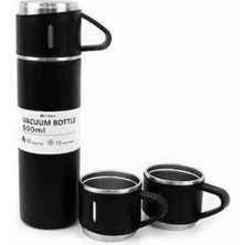 Urfakent Termos Paslanmaz Çelik Termos Siyah Renk 3 Bardaklı Termos Seti
