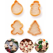 Sprout Store Şekilli Adam Çam Ağacı Basmalı Kurabiye Kalıbı Gingerbread Man Desenli Şeker Hamuru Kesici Aparat (Konsept 1, Krem-Turuncu)