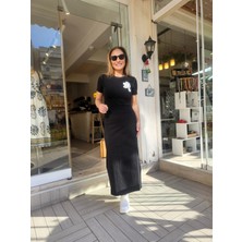 Cs Chic Shop Arkadan Yırtmaçlı Orijinal Marka Siyah Pamuk Elbise