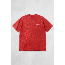 Backlain Mod Style Unisex Oversize Tişört Vintage Yıkamalı Antrasit Chill Baskılı %100 Pamuk
