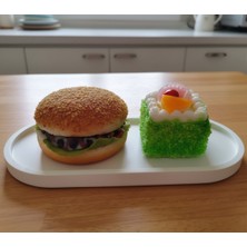 Özgürce 3D Hamburger ve Pasta Magneti ile Beton Tabak Seti, Şık Mutfak Dekoru