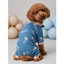 Kemique Teddy Blues Penye Köpek Tulumu | Ayıcık Desenli Köpek Pijaması | Küçük Irklar Için
