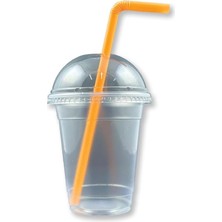 Leaf Shop cc Pet Plastik Milkshake Limonata Bardağı Kapaklı 100 Adet