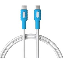 CetKing Type C-C Power Delivery Hızlı Şarj Kablosu, Beyaz Kablo, Beyaz/mavi Uçlar (120 Cm)