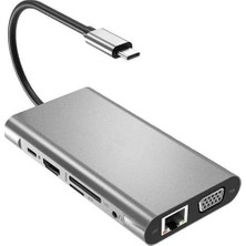 Lidyahan Store FC31 Macbook Uyumlu Type-C™ Usb-C To 4* USB 3.0 4K 1080P Hd HDMI VGA RJ45 Pd Aux Ses Sd Tf Kart 11IN1 Çevirici Hub Adaptör