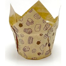 Lidyahan Store Kalın Lale Kapsül Kraft Kek Desenli Muffin Kek Kalıbı, Içi Yağlı Kağıt Tulip, Cupcake Kağıdı Doğum Günü Parti Dekorasyonu Için