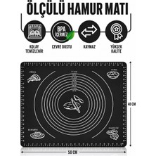 Evolis Kitchen Siyah Ölçülü Silikon Hamur Açma Matı, Pizza Baklava Börek Mantı Kek Hamuru Yoğurma Matı 40CMX50CM