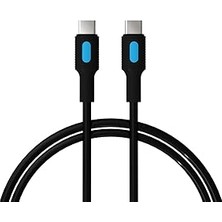 CetKing Type C-C Power Delivery Hızlı Şarj Kablosu, Siyah Kablo, Mavi/siyah Uçlar (150 Cm)