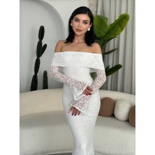 MBK Fashion Omuz Açık Dantel Uzun Abiye Elbise