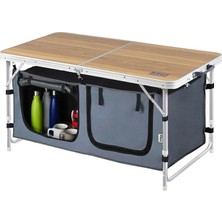 Lidyahan Store Saklama Dolaplı Kamp Masası, Outdoor Kamp Mutfağı, Kamp Dolabı, Katlanabilir Piknik Masası, Mutfak Dolabı, Depolama Bölmeli, Dış Mekan Mutfağı 90X50CM Hareli Ceviz