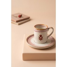Evcime Modern Tasarım 2 Kişilik 4 Parça Porselen Kahve Fincanı Seti - Lale Desenli - Pembe ve Krem Geçişli