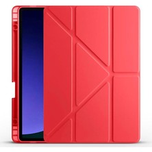 Leaf Shop Galaxy Tab S10 Fe ile Uyumlu Kılıf Kalem Bölmeli Tri Folding Katlanabilir Standlı Pu Deri Yumuşak Silikon, Tablet Kapak [akıllı Kapak, Uyku Modlu] - Kırmızı