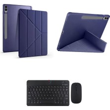 CetKing Galaxy Tab S9 Fe Plus X610 12.4 Inç Ile Uyumlu Standlı Kılıf ve Klavye Mouse 2 Li Set Lacivert