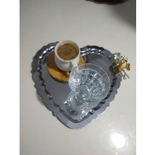 Özgürce 6'lı Kalpli Paslanmaz Çelik Kelebek Aksesuarlı Dekoratif Çay ve Kahve Sunum Tepsisi