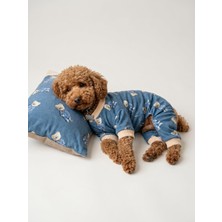 Kemique Teddy Blues Uyku Takımı | Ayıcık Desenli Pamuklu Penye Köpek Tulumu ve Mini Yastık | Küçük Irklar Için | Tüy Dökülmesini Azaltır