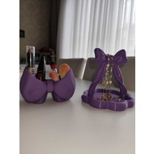 Özgürce Fiyonk Tasarımlı Makyaj ve Takı Organizer Seti, 14 cm Takı Standı, 10 cm Kozmetik Düzenleyici