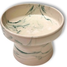 Alvera Collection Mermer Desenli Yükseltilmiş Seramik Kedi Mama ve Su Kabı- Yeşil Geçişli