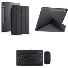 CetKing Galaxy Tab S10 Plus 12.4 Inç Ile Uyumlu Üçgen Standlı Kılıf ve Klavye Mouse 2 Li Set Siyah