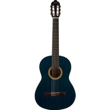 Valencia VC204TBU 4/4 Tam Boy Klasik Gitar | Şeffaf Mavi Renk, Mat Bitiş, Yetişkin Eğitim ve Başlangıç Seviyesi