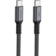 Lidyahan Store ve Veri Aktarım Kablosu 20V5A, Type C'den Type C'ye, 100W, Çift Kat Örgülü (Gri, 2 Metre)