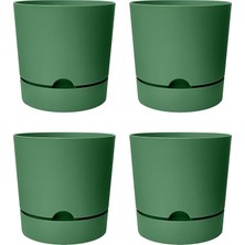 Lidyahan Store Begonya Saksı Tabaklı Drenajlı Mat Plastik Çiçek Saksısı (4 Adet, 3,3 Litre, 18CM, Yeşil)