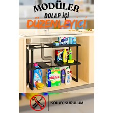 İndecor Houseware Plastik Genişletilebilir Raf Ayarlanabilir Düzenleyici Mutfak Banyo Düzenleyici - Çift Katlı - Siyah