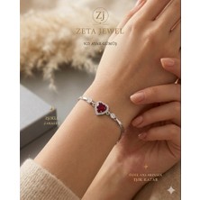 Zeta Jewel 925 Ayar Gümüş Kırmızı Kalp Taşlı Bileklik Hediye Kutulu Zarif