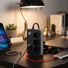 Akım Korumalı 3 Prizli 3 USB Girişli Uzatma Kablosu