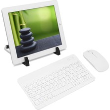Leaf Shop Galaxy Tab A9 ile Uyumlu Bluetooth Kablosuz Klavye Mouse + Tablet Standı - FC1088 (Beyaz)