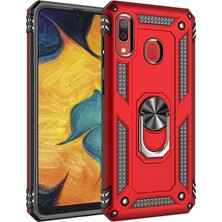 Misda Store Galaxy A30 Uyumlu Kılıf Tank Yüzüklü Silikon Kapak - Kırmızı