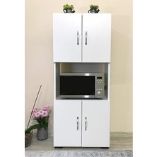 CetKing Kapaklı Orta Bölmeli Çok Amaçlı Beyaz Mikrodalga Fırın Dolabı, Mini Fırın Mutfak Dolabı