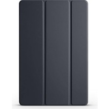 Leaf Shop Samsung Tablet Galaxy Tab A9 X110/GALAXY Tab A11 ile Uyumlu Tablet Kılıfı Smart Cover Uyku Modlu Standlı Arkası Sert Şeffaf Kapak Siyah
