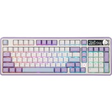 CetKing Ajazz AK980 Ekranlı Mekanik Klavye Rgb, Tam Boy Hot-Swap 3 Modlu 8000 Mah Batarya Oyun Klavyesi, Bluetooth /2.4g Kablosuz/type-C Kablolu Mor/gift Switch